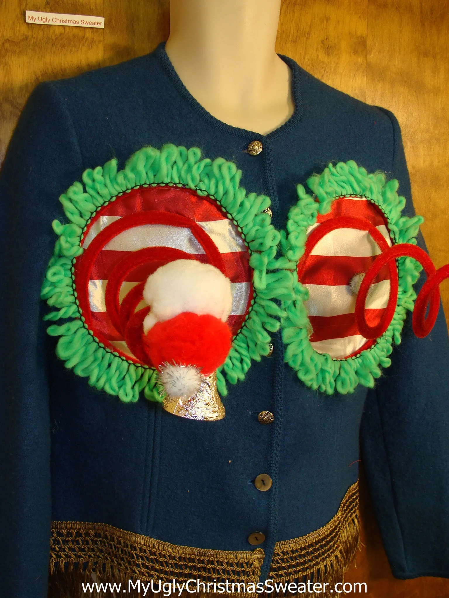 Wool Cardigan with Fringe Naughty Ugly Christmas Sweater