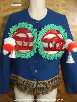 Wool Cardigan with Fringe Naughty Ugly Christmas Sweater