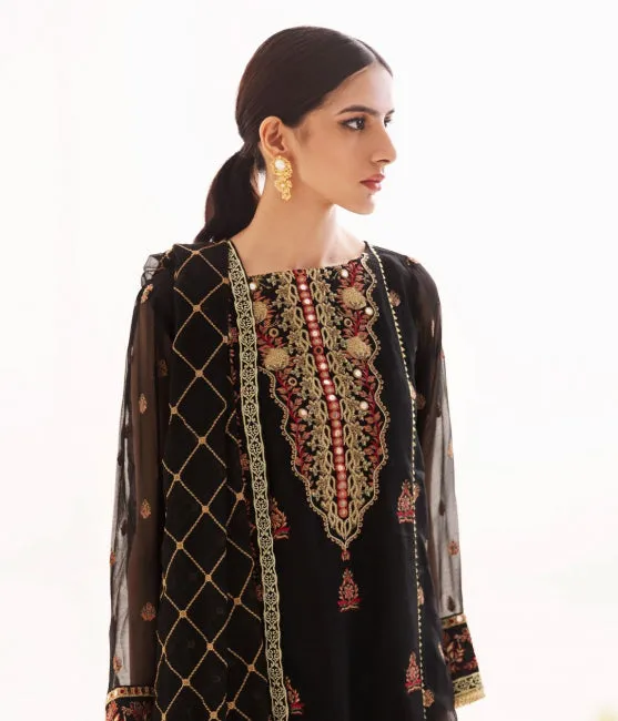 Zellbury Luxury Collection – Embroidered Shirt Shalwar Dupatta - Black - Chiffon Suit-0293 WULC23E30293